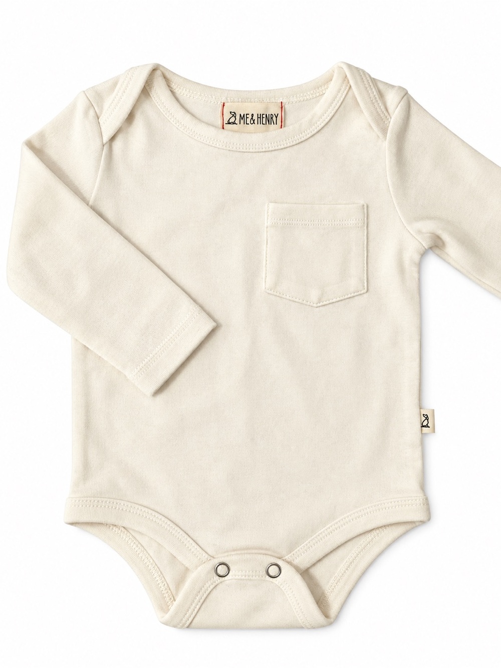 Me & Henry Cream Long-Sleeve Baby Bodysuit with Pocket